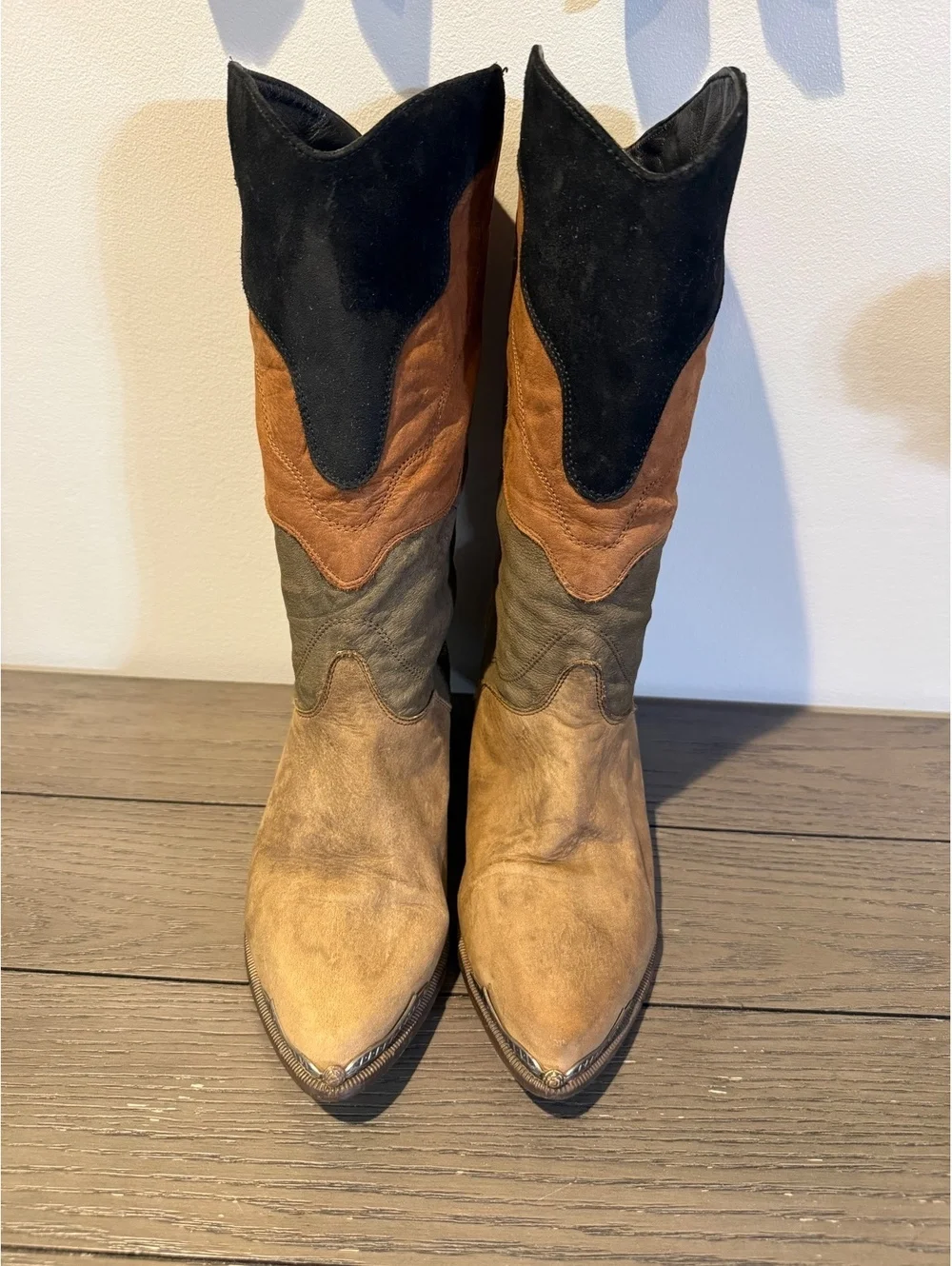 Vintage Zodiac Multicolor Suede Cowboy Boots